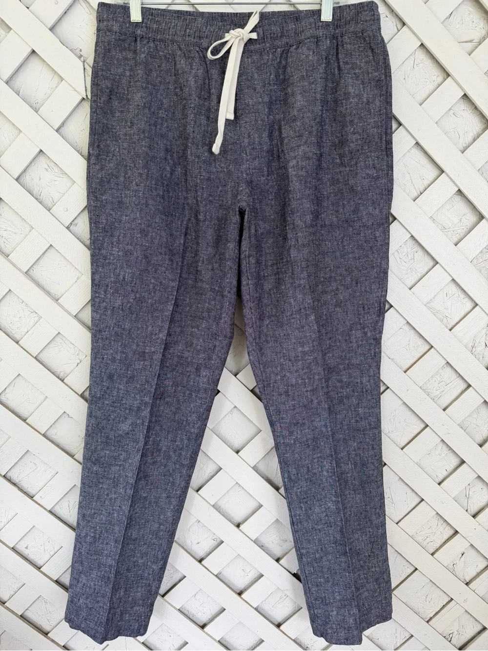J. Crew Men's Heather Navy Cotton-Linen Drawstring Pants size Large